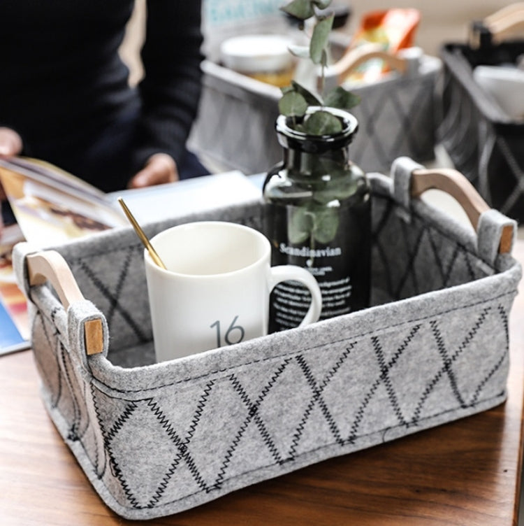2 PCS Wooden Handle Felt Storage Basket Sundries Underwear Storage Box, Specification:  29x18x9.5cm(Off-white)