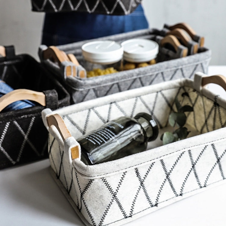 2 PCS Wooden Handle Felt Storage Basket Sundries Underwear Storage Box, Specification:  29x18x9.5cm(Off-white)
