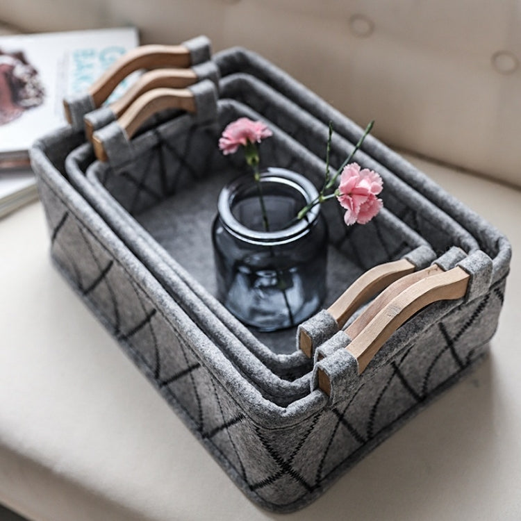 2 PCS Wooden Handle Felt Storage Basket Sundries Underwear Storage Box, Specification:  29x18x9.5cm(Off-white)