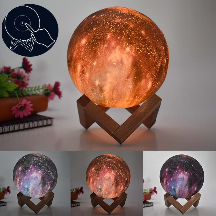 1W 3D Moon Lamp Children Gift Table Lamp Painted Starry Sky LED Night Light, Light color: 8cm Touch Control 3-colors