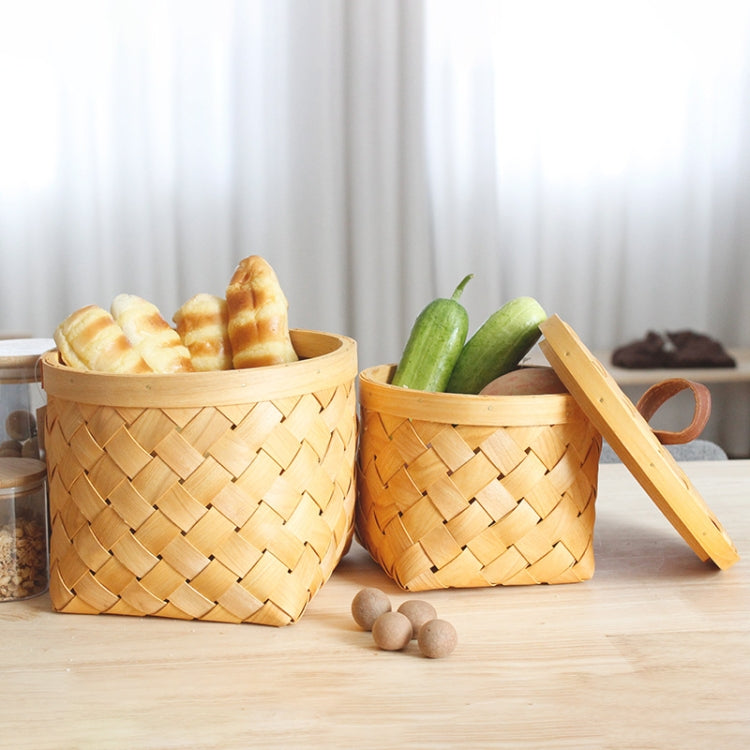 Hand-Woven Storage Basket Baked Fruit Basket Shooting Props Small, Specification: With Lid