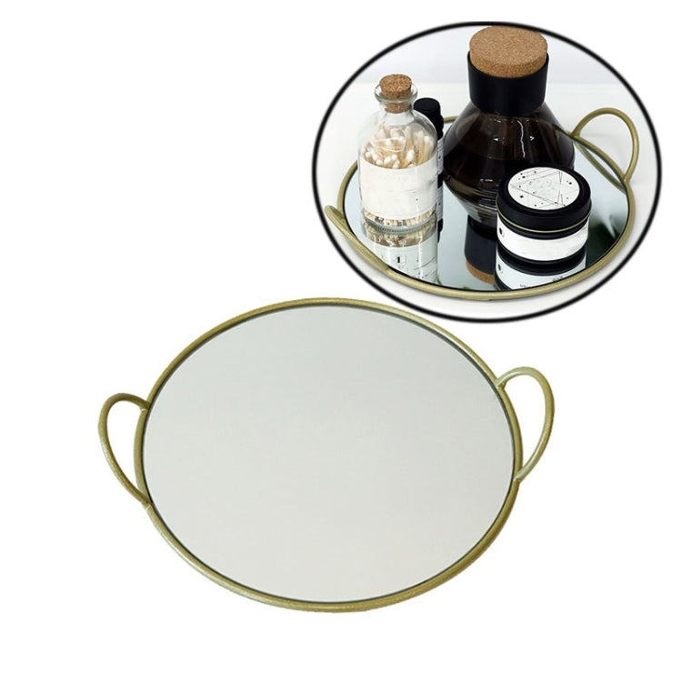 Mirror Tray Storage Console Table Decoration Dinner Plate Props, Colour: Shiny Gold Round