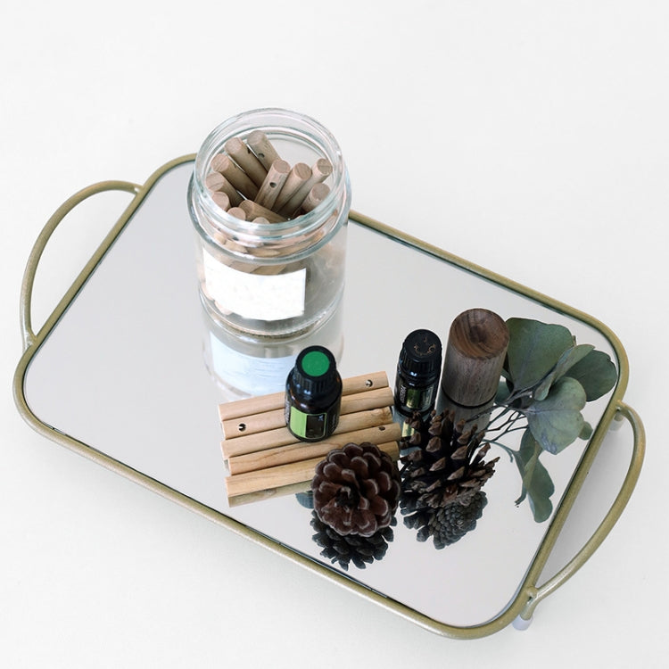 Mirror Tray Storage Console Table Decoration Dinner Plate Props, Colour: Shiny Gold Round