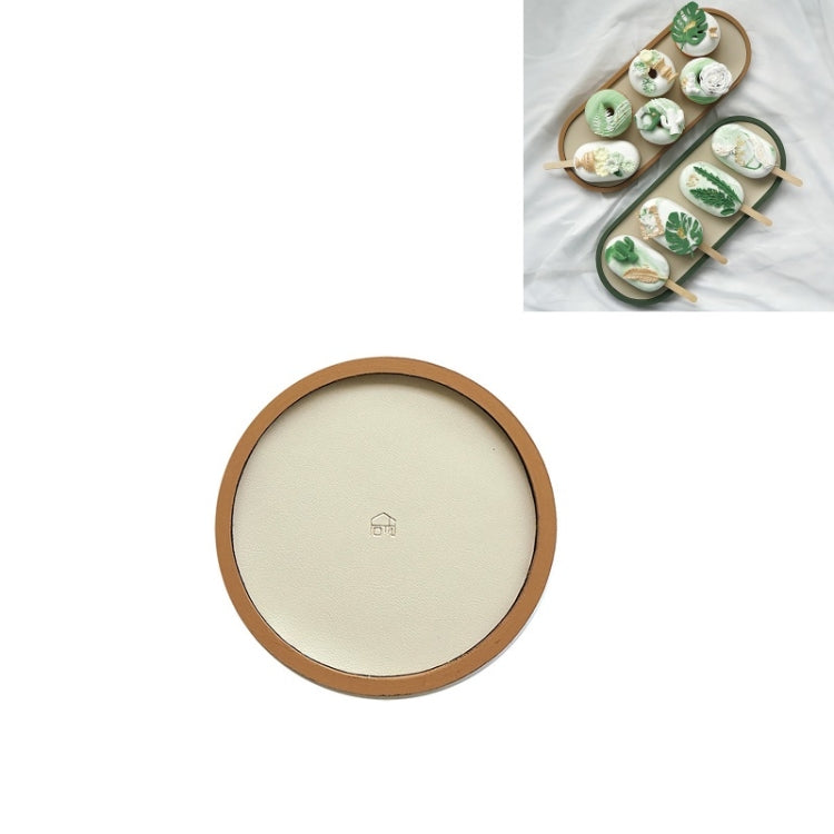 Desktop Shallow Storage Tray Sundries Tray Jewelry Display Tray , Round (Warm Brown)