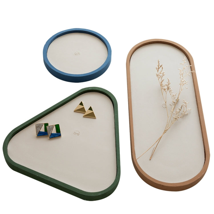 Desktop Shallow Storage Tray Sundries Tray Jewelry Display Tray , Round (Warm Brown)