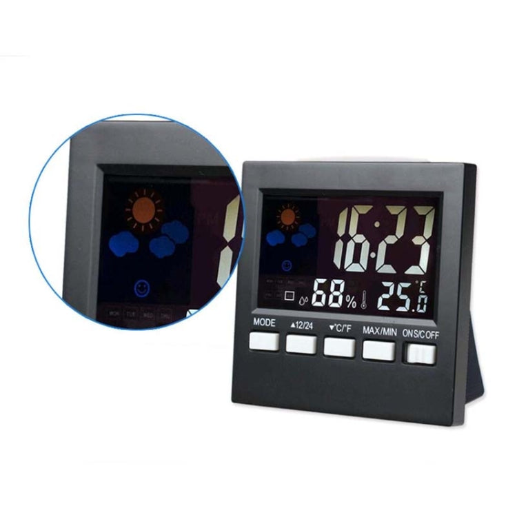 HTC-1 Household Thermometer And Hygrometer Color Screen Weather Station Thermometer Electronic Clock Alarm(Black)