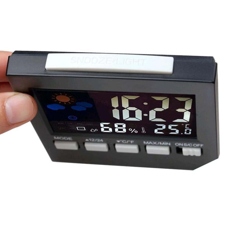 HTC-1 Household Thermometer And Hygrometer Color Screen Weather Station Thermometer Electronic Clock Alarm(Black)