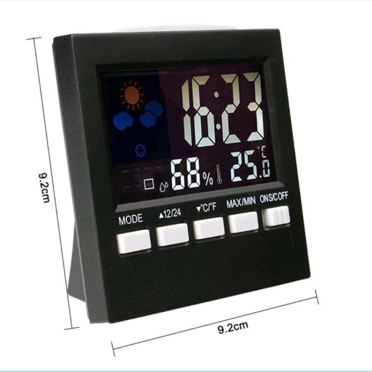 HTC-1 Household Thermometer And Hygrometer Color Screen Weather Station Thermometer Electronic Clock Alarm(Black)