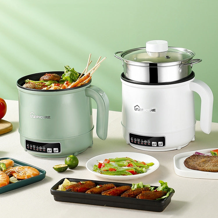 Multi-Function Electric-Cooker Mini Dormitory Student Cooking Rice Stir Frying Non-Stick Pot, 110V US Plug, Colour: Green Smart with Steam Grid(1.7L)