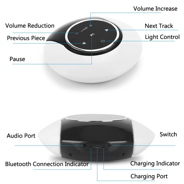 6W ZT6088 Bluetooth Subwoofer Stereo Speaker LED Dimming Folding Touch Atmosphere Night Light(White Yellow Blue)