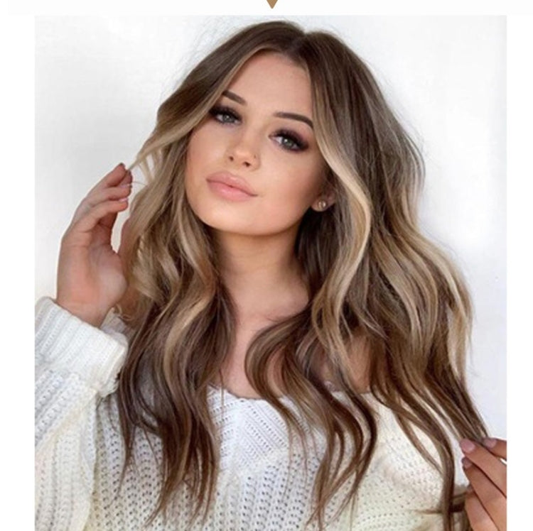 Long Curly Wig Wome Mixed Color Chemical Fiber Headgear, Colour: Photo Color
