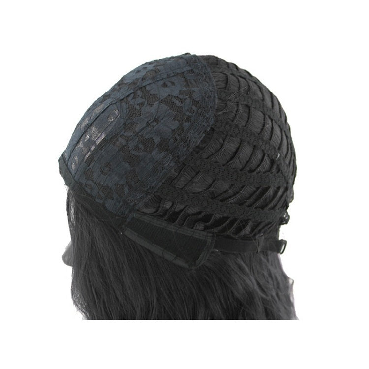Lady Diagonal Bangs Wig Gradient Short Curly Hair Wig(Black Gradient Gray)