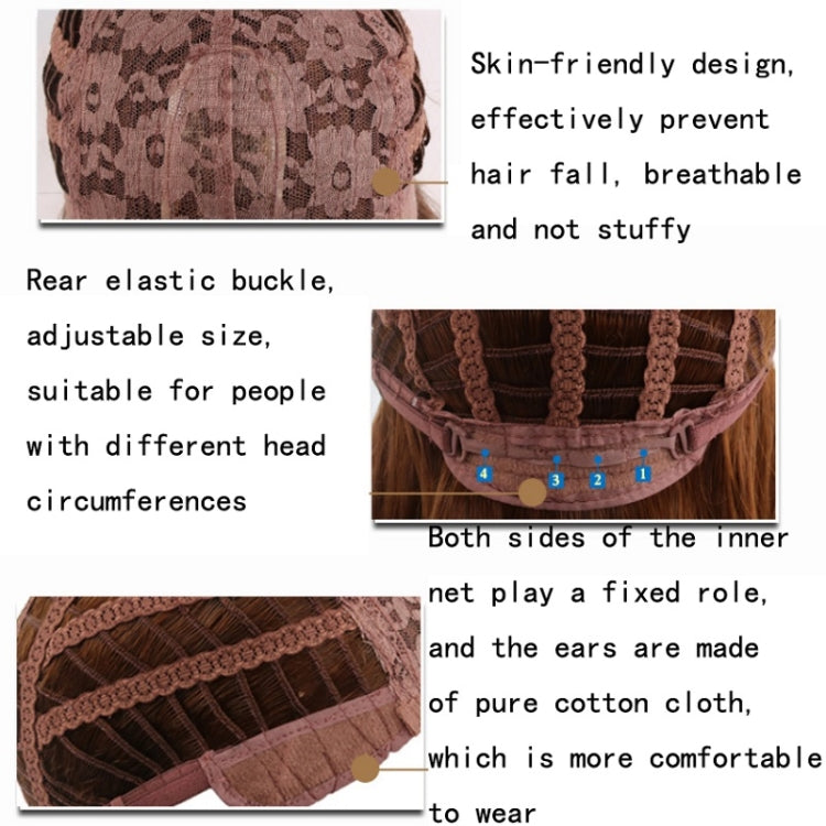 Ladies Diagonal Bangs Short Straight Hair Wig(Brown + Light Gold)