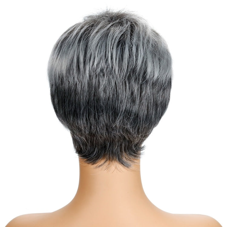Ladies Fashion Realistic Wig Short Curly Hair Headgear(Black+White)