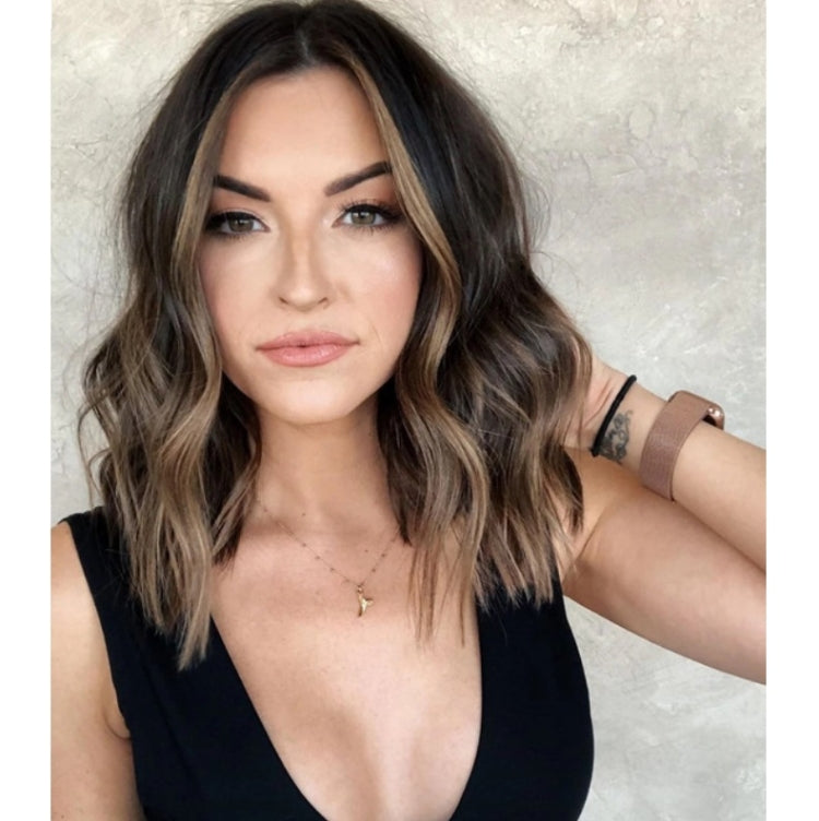Women Mid-point Mid-length Wig Chemical Fiber Headgear, Colour: Photo Color