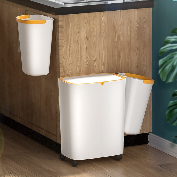 ELLJT0 Household Kitchen Garbage Trash Can With Lid, Colour: Fog Blue Light Coffee, Size: 32x27x18.5cm
