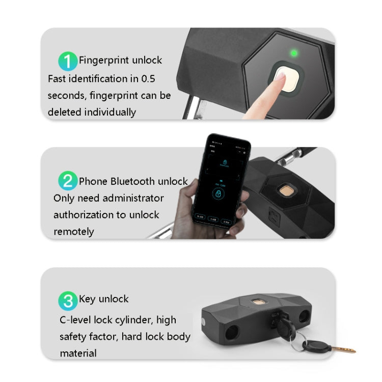 Smart Bluetooth Fingerprint U-Shaped Glass Door Lock Anti-Shear Anti-Theft Lock Extended Outdoor Waterproof U-Shaped Lock, Specification: U5 (Fingerprint+APP+Key)