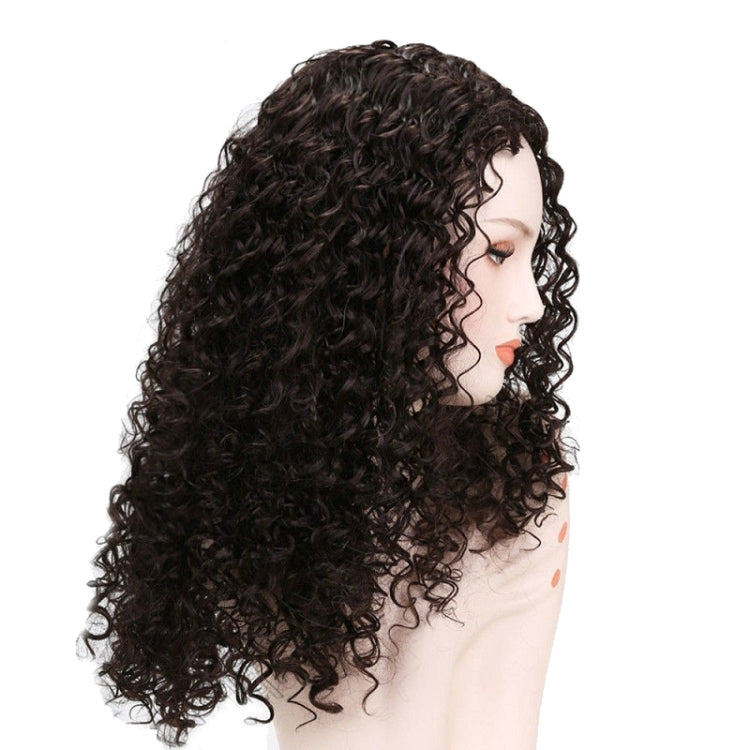 African Small Curls Split Head Wig Chemical Fiber Headgear(Black)