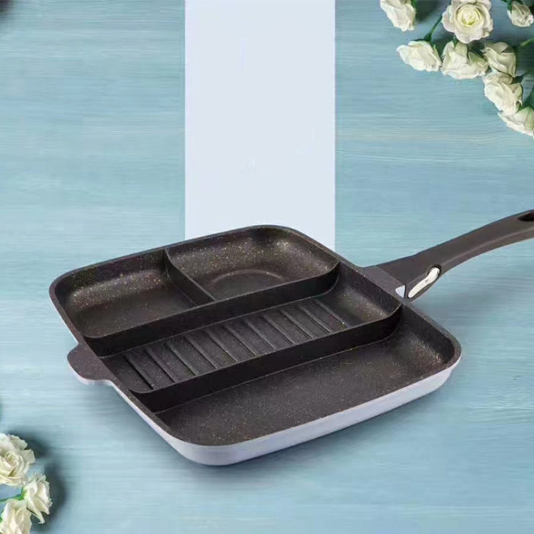 Multi-Grid Flat-Bottomed Frying Pan Multi-Function Three-In-One Dedicated Steak Pan Omelette Pan(Blue)