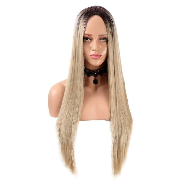Female Long Straight Hair Gradient Chemical Fiber Wig High Temperature Silk Wig Headgear(Gradient)