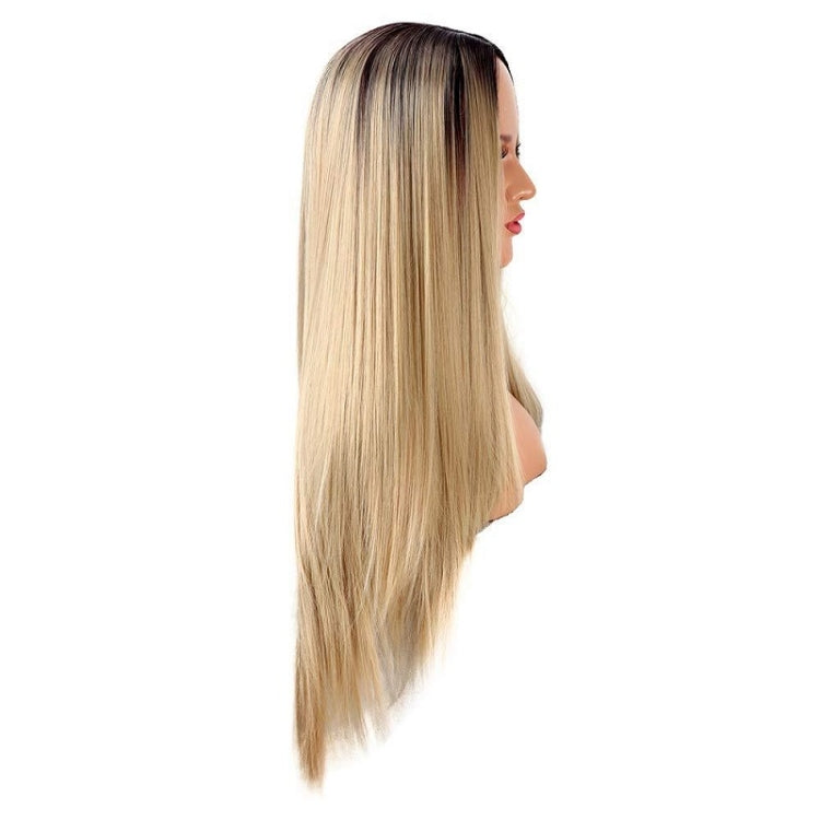 Female Long Straight Hair Gradient Chemical Fiber Wig High Temperature Silk Wig Headgear(Gradient)