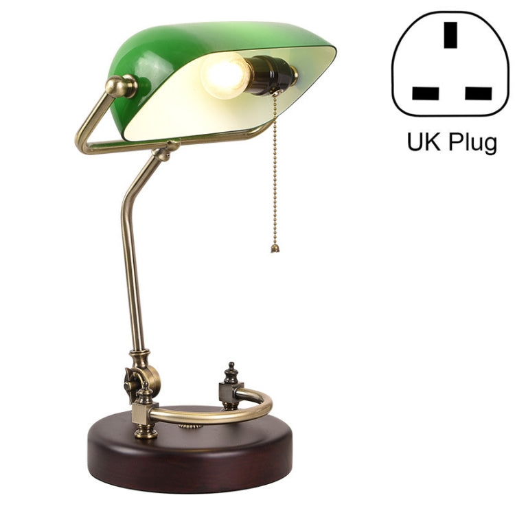 Green Lampshade Bedroom Reading Eye Protection Retro Bedside Table Lamp without Light Source, Size: UK Plug