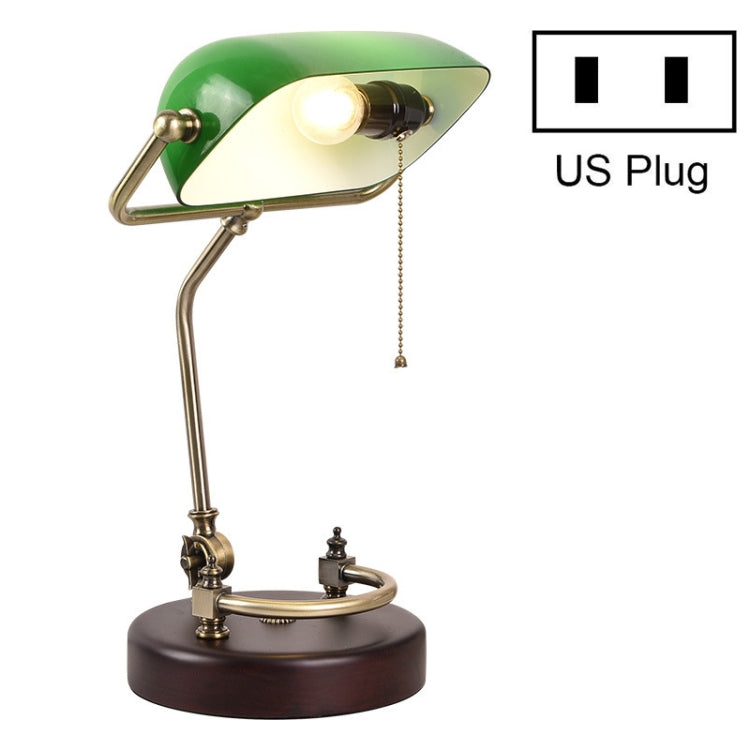 Green Lampshade Bedroom Reading Eye Protection Retro Bedside Table Lamp without Light Source, Size: US Plug