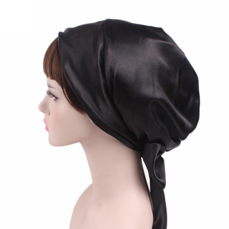 2 PCS TJM-226 Ladies Satin Print Ribbon Bow Turban Hat Night Cap Silk Chemotherapy Hat Long Tail Braid Hat