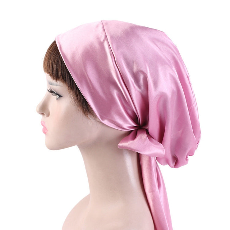 2 PCS TJM-226 Ladies Satin Print Ribbon Bow Turban Hat Night Cap Silk Chemotherapy Hat Long Tail Braid Hat