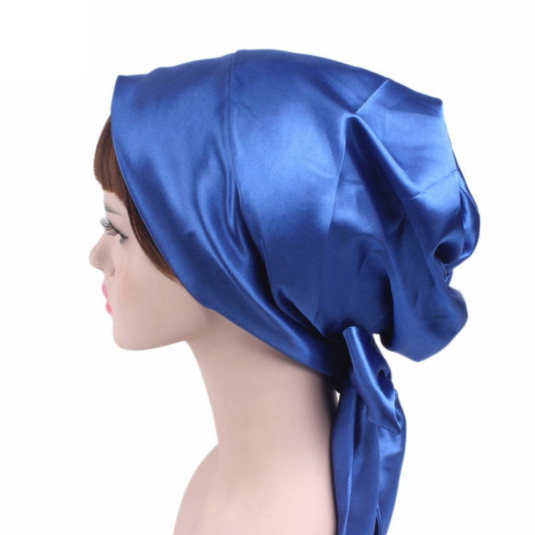 2 PCS TJM-226 Ladies Satin Print Ribbon Bow Turban Hat Night Cap Silk Chemotherapy Hat Long Tail Braid Hat