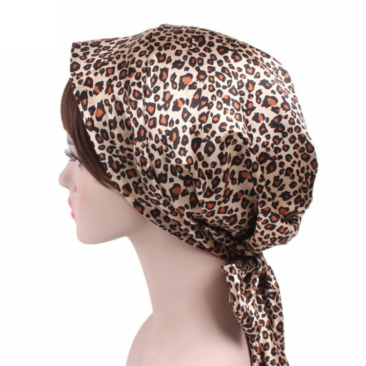 2 PCS TJM-226 Ladies Satin Print Ribbon Bow Turban Hat Night Cap Silk Chemotherapy Hat Long Tail Braid Hat