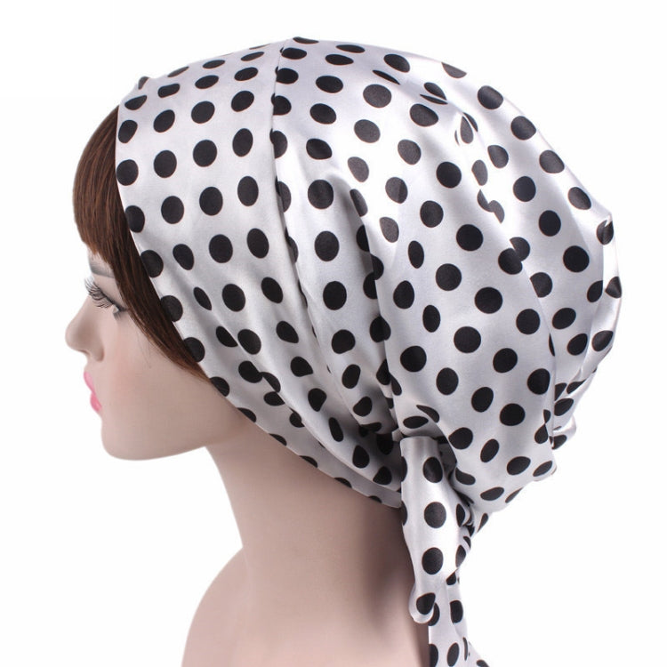 2 PCS TJM-226 Ladies Satin Print Ribbon Bow Turban Hat Night Cap Silk Chemotherapy Hat Long Tail Braid Hat