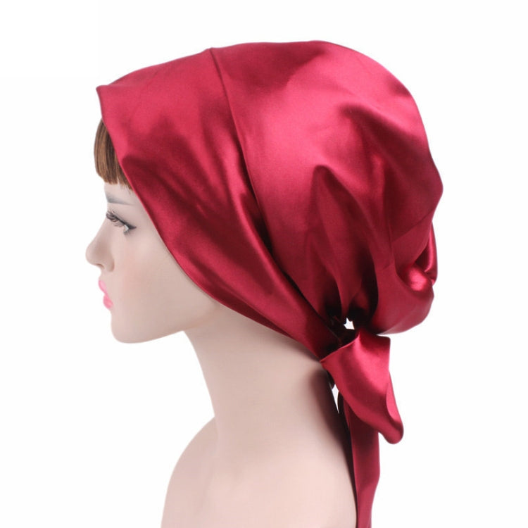2 PCS TJM-226 Ladies Satin Print Ribbon Bow Turban Hat Night Cap Silk Chemotherapy Hat Long Tail Braid Hat