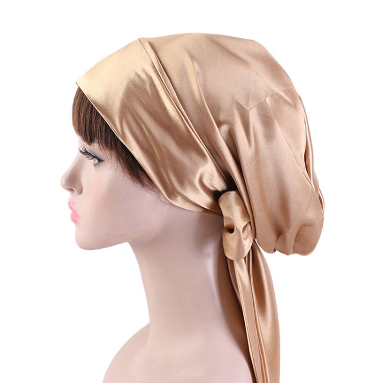 2 PCS TJM-226 Ladies Satin Print Ribbon Bow Turban Hat Night Cap Silk Chemotherapy Hat Long Tail Braid Hat