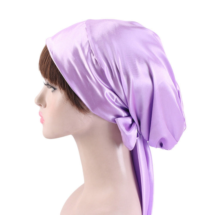 2 PCS TJM-226 Ladies Satin Print Ribbon Bow Turban Hat Night Cap Silk Chemotherapy Hat Long Tail Braid Hat