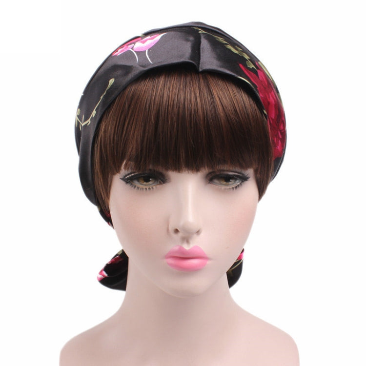 2 PCS TJM-226 Ladies Satin Print Ribbon Bow Turban Hat Night Cap Silk Chemotherapy Hat Long Tail Braid Hat