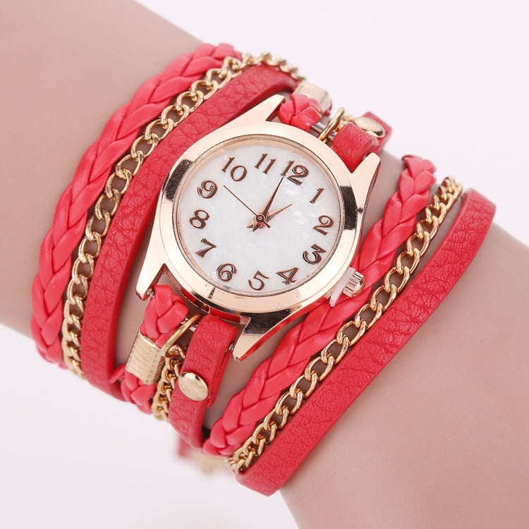 2 PCS Braided Band Watch PU Leather Winding Ring Bracelet Watch Quartz Watch