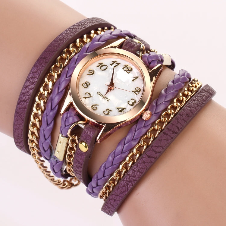 2 PCS Braided Band Watch PU Leather Winding Ring Bracelet Watch Quartz Watch