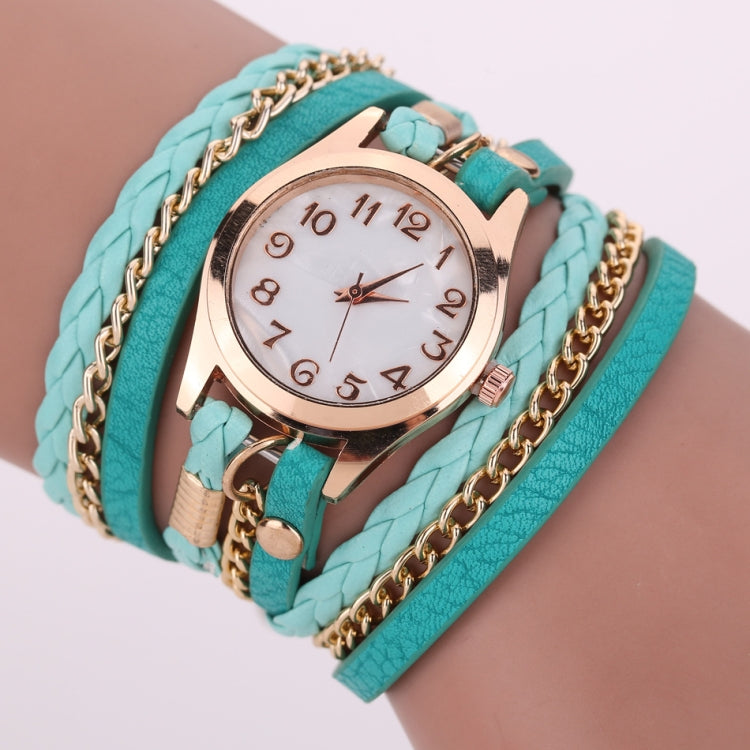 2 PCS Braided Band Watch PU Leather Winding Ring Bracelet Watch Quartz Watch