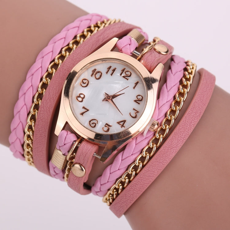 2 PCS Braided Band Watch PU Leather Winding Ring Bracelet Watch Quartz Watch