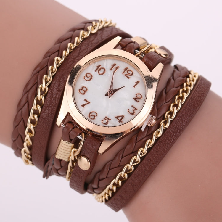 2 PCS Braided Band Watch PU Leather Winding Ring Bracelet Watch Quartz Watch