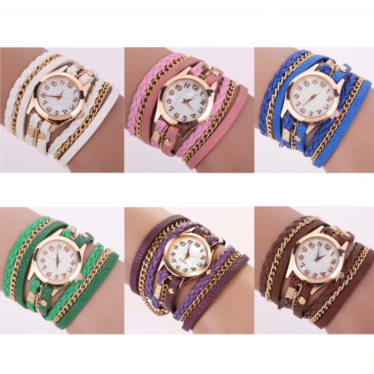 2 PCS Braided Band Watch PU Leather Winding Ring Bracelet Watch Quartz Watch