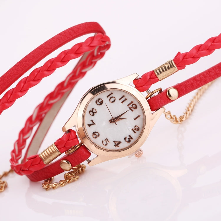 2 PCS Braided Band Watch PU Leather Winding Ring Bracelet Watch Quartz Watch