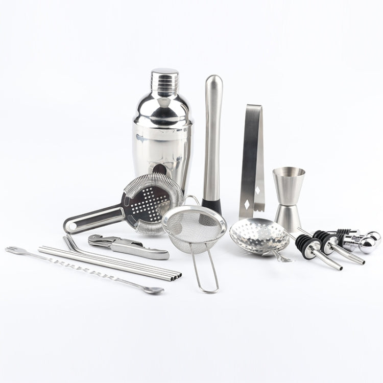 18 in 1 Stainless Steel Cocktail Shaker Set, Oval Bamboo Base, Bar Tool Set, Specification: 750ml