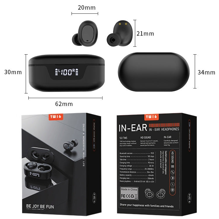 TW16 TWS Wireless Sports Waterproof Bluetooth Earphone