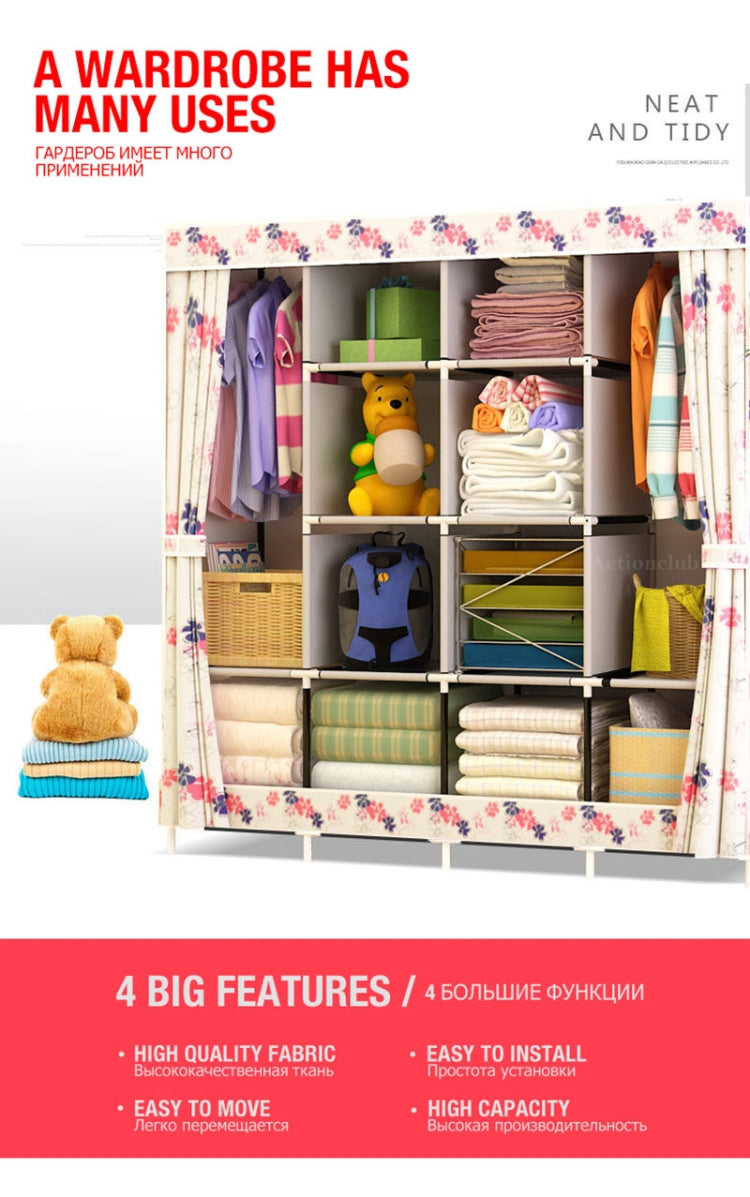 Multi-function Wardrobe Fabric Folding Cloth Storage Cabinet DIY Assembly Easy Install Reinforcement Wardrobe Closet