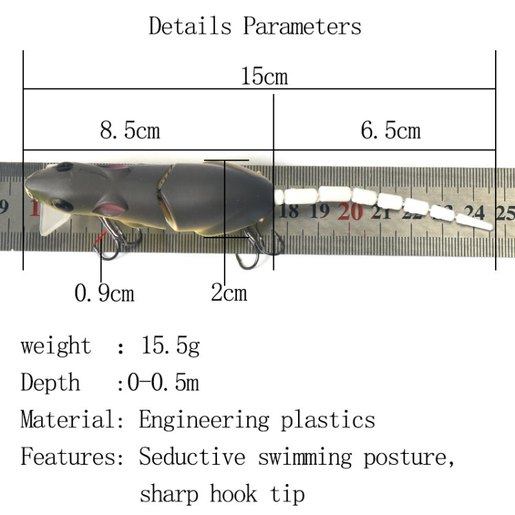 15.5cm15.5g Broken Mouse Minnow Bait Lure Hard Bait Fake Bait Fishing Tackle