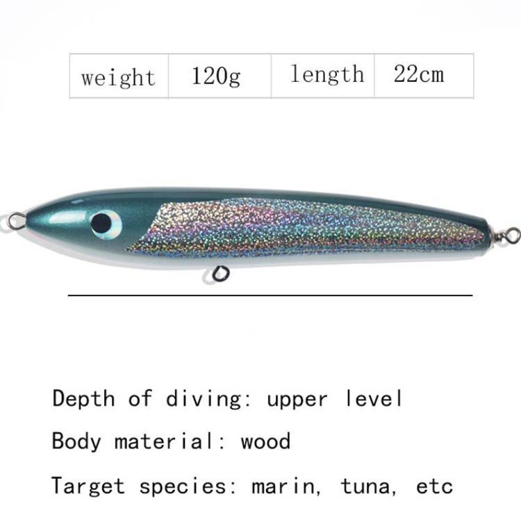 120g 22cm Floating Water Wooden Handmade Big Pencil  Deep Sea Boat Fishing Wave Lying Tuna Bait