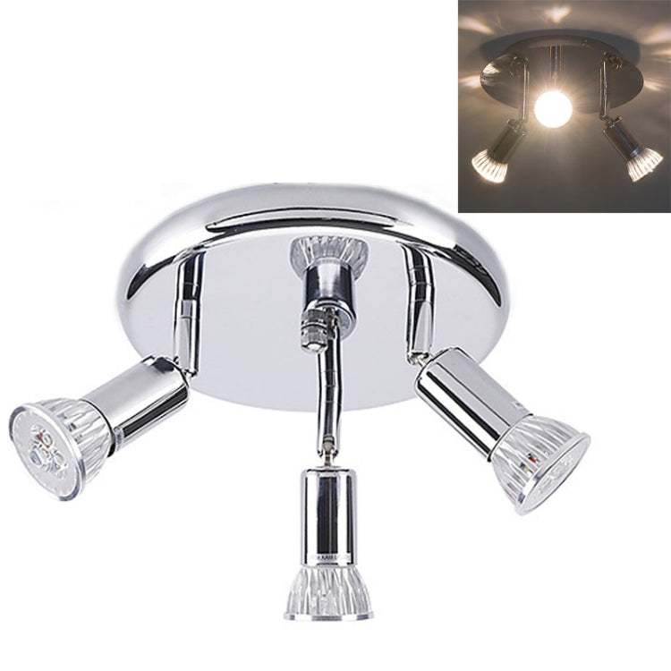 9W Round Three Head LED GU10 Ceiling Light Adjustable Mirror Front Spotlight, Emitting Color:Warm Light