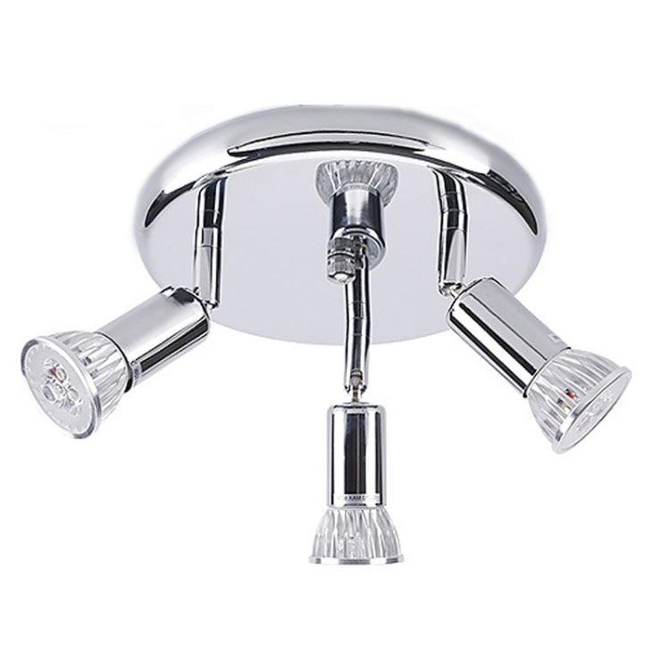 9W Round Three Head LED GU10 Ceiling Light Adjustable Mirror Front Spotlight, Emitting Color:Warm Light